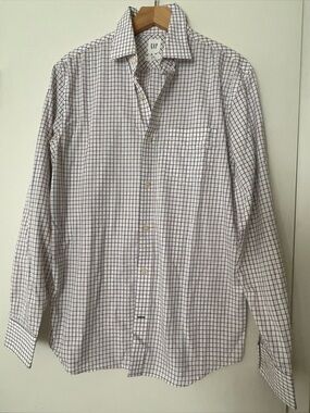 GAP Men’s White Button-Down Shirt with Navy and Red Check